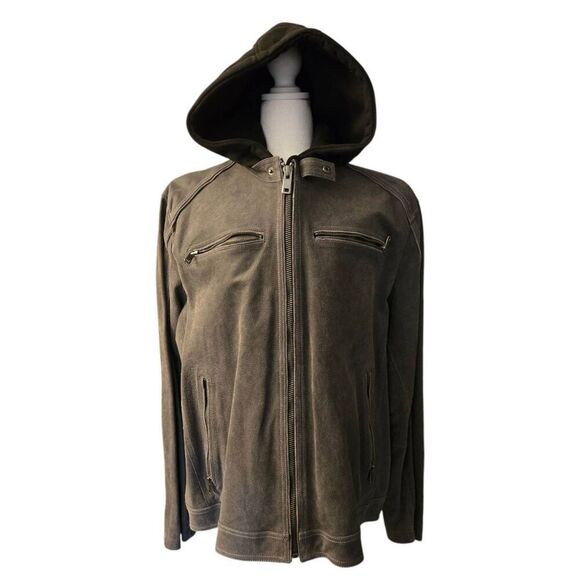 Wilsons Leather Mens Size XXL Grey Suede Detachable Hooded Motorcycle Jacket - Picture 1 of 13
